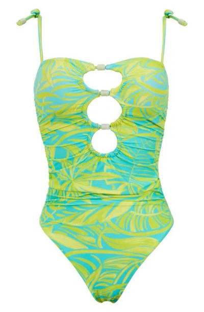 Pq Swim Neon Palms Triple Keyhole One-piece Swimsuit In Green