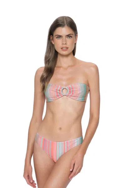 Pq Swim Newport Stripes Basic Ruched Bottoms In Pink In Multi