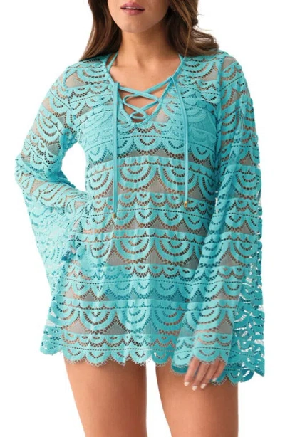 Pq Swim Noah Bell Sleeve Lace Cover-up Tunic In Blue