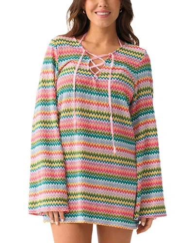 Pq Swim Noah Metallic Long Sleeve Cover-up In Multi
