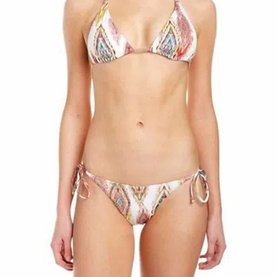 Pq Swim Patara Embroidered Tie Strap Teeny Bikini Bottom Swimsuit In Multi In Beige
