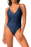 Pq Swim Penelope Metallic Ruched One-piece Swimsuit In Blue