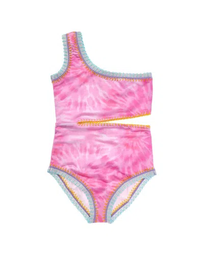 Pq Swim Kids' Pilyq Rainbow Embroidered One-piece In Pink