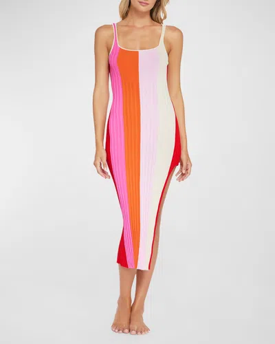 Pq Swim Piper Striped Knit Slit Dress In Neapolitan