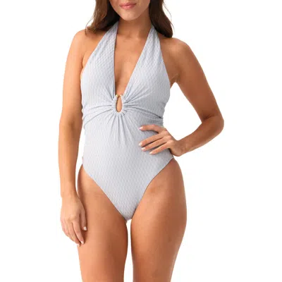 Pq Swim Plunge Detail Halter One-piece Swimsuit In Blue