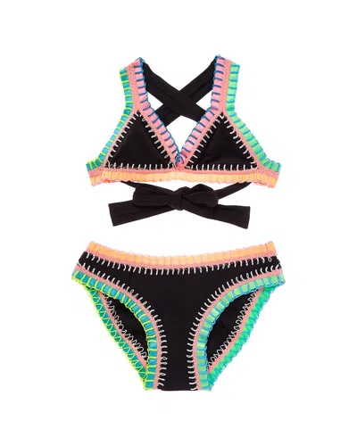 Pq Swim Kids' Rainbow Embroidered 2pc Bikini Set In Multi