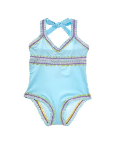 Pq Swim Kids' Rainbow Embroidered One-piece In Blue