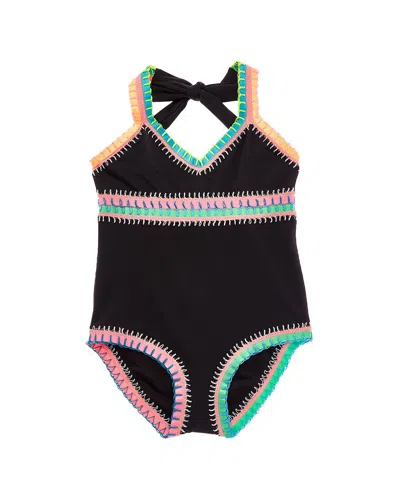 Pq Swim Kids' Rainbow Embroidered One-piece In Black