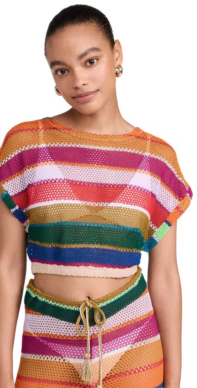 Pq Swim Renee Stripe Sheer Crop Cover-up Top In Multi