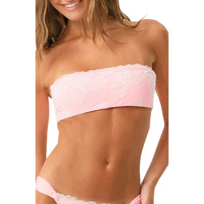Pq Swim Stella Embroidered Bandeau Bikini Top In Pink