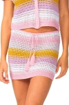 Pq Swim Stripe Open Knit Cover-up Miniskirt In Clementine