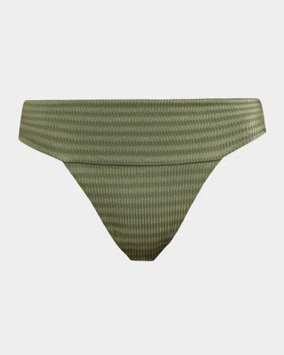 Pq Swim Striped Banded High-waist Bikini Bottoms In Green