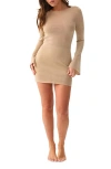 Pq Swim Tatiana Open Back Long Sleeve Cover-up Minidress In Brown