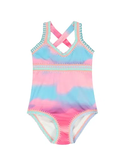 Pq Swim Kids' Tie Dye Trim Swimsuit In Pink