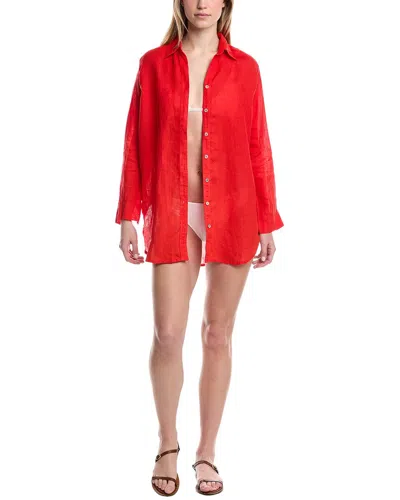 Pq Swim Tilly Linen Cover-up Shirt In Red