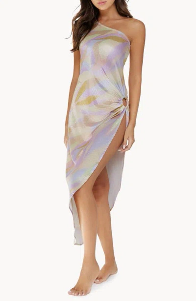 Pq Swim Tinsley Metallic One-shoulder Cover-up Dress In Purple