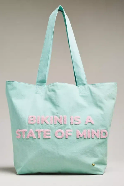 Pq Swim Vacation Script Tote Bag In Blue