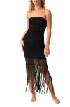 Pq Swim Vanessa Fringe Net Overlay Cover-up Dress In Black