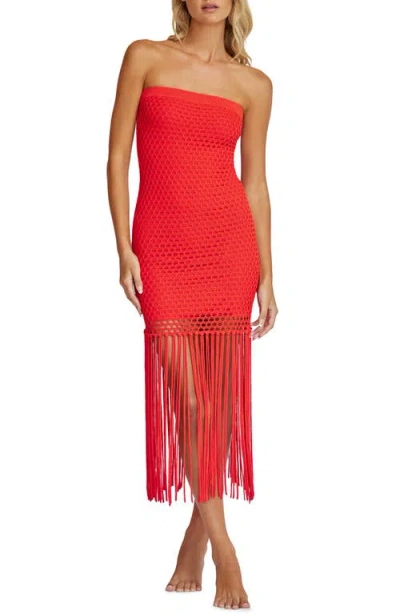 Pq Swim Vanessa Strapless Fringe Cover-up Dress In Passion