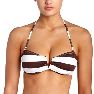 Pq Swim Women Godiva Striped Halter Spaghetti Strap Bandeau Swimsuit Bikini Top In Brown White