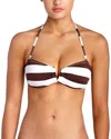 Pq Swim Women Godiva Striped Halter Spaghetti Strap Bandeau Swimsuit Bikini Top In Brown White In Brown