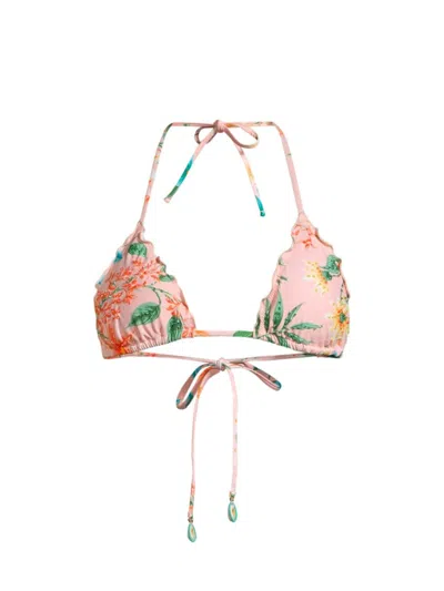 Pq Women's Beaded Floral Lettuce-edge Triangle Bikini Top In Botanica