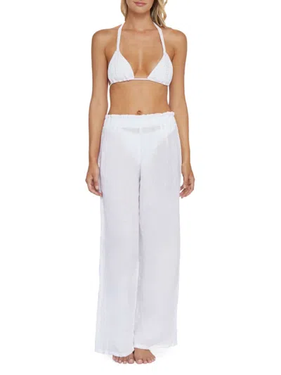 Pq Women's Water Lily Sheer Linen Pants In White