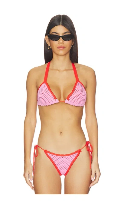 Pq Wren Crochet Triangle Bikini Top In Pink