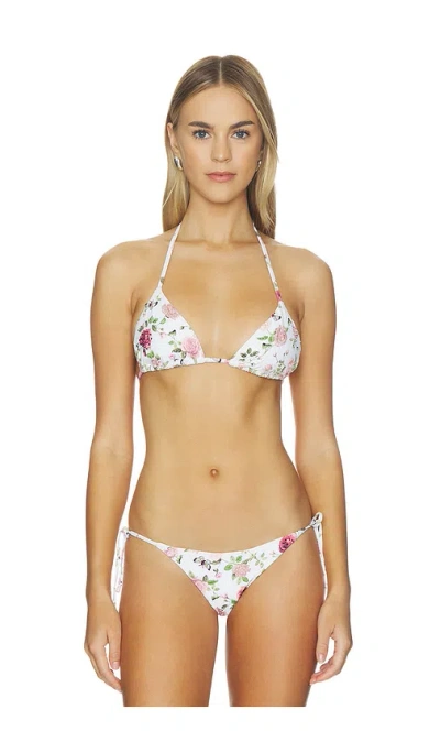 Pq X Alice + Olivia Embroidered Triangle Bikini Top Top In Pink