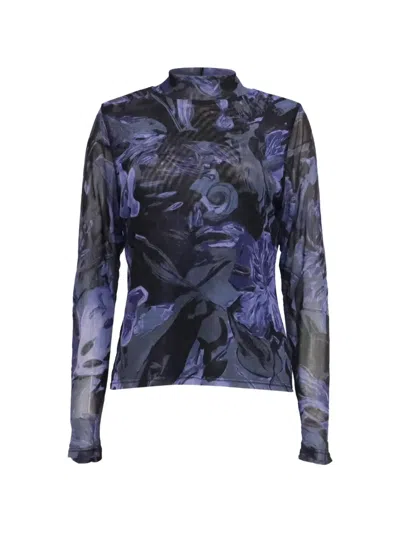 Pre-owned Prabal Gurung 2020s Mesh Mock-neck Top In Black