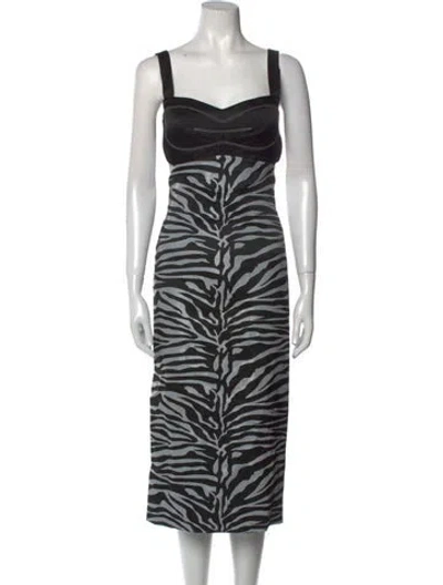 Pre-owned Prabal Gurung Animal Print Midi Length Dress In Black