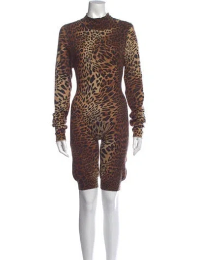 Pre-owned Prabal Gurung Animal Print Mock Neck Jumpsuit In Brown
