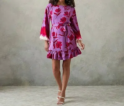 Prabal Gurung Balloon Sleeve Long Sleeve Floral Fit + Flare Dress In Purple/red