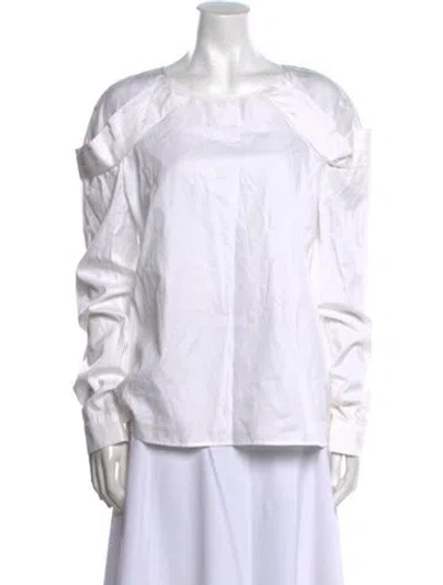 Pre-owned Prabal Gurung Bateau Neckline Long Sleeve Blouse In White