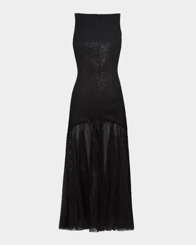 Prabal Gurung Bateau-neck Sequined Semi-sheer Midi Dress In Black
