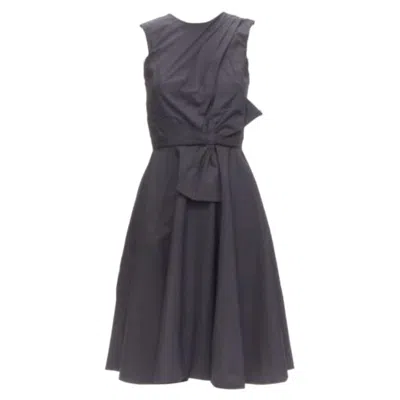 Pre-owned Prabal Gurung Black Cotton Bow Detail High Waist Fit Flared Dress Us0 Xs