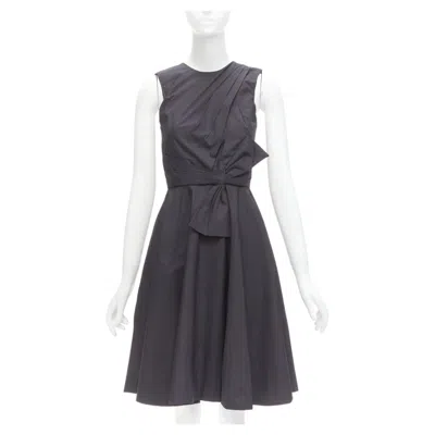 Pre-owned Prabal Gurung Black Cotton Bow Detail High Waist Fit Flared Dress Us0 Xs