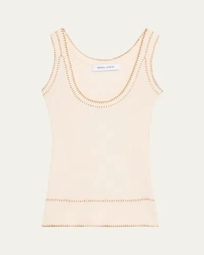 Prabal Gurung Blanket-stitch Silk-cashmere Rib Scoop-neck Tank Top In White