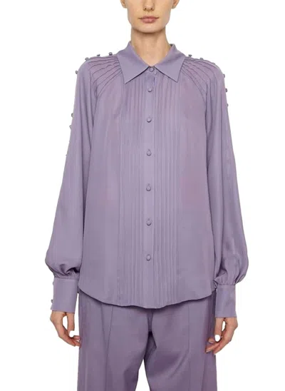 Prabal Gurung Button Down Pintuck Poet Sleeve Blouse In Lavender