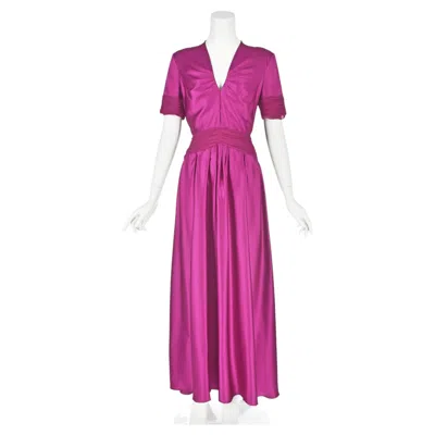Pre-owned Prabal Gurung C. 2011 Magenta Hammered Silk Maxi Dress With Silk Crepe Trim Sz 8 In Red