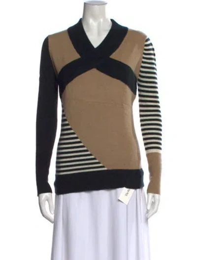 Pre-owned Prabal Gurung Cashmere Colorblock Pattern Sweater In Black/brown