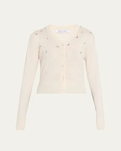 Prabal Gurung Celestial Embroidered Silk-cashmere V-neck Cardigan In Neutral