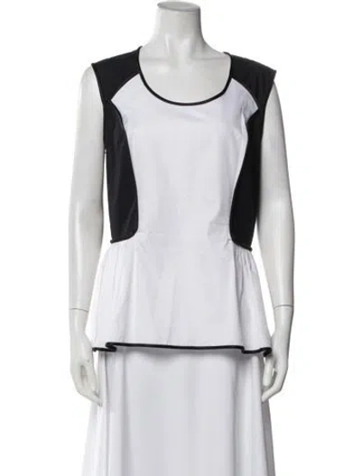 Pre-owned Prabal Gurung Colorblock Pattern Crew Neck Top In White