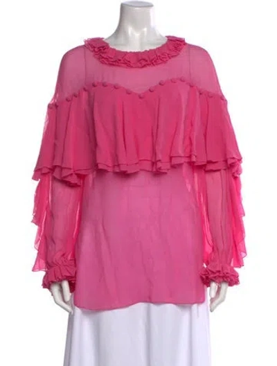 Pre-owned Prabal Gurung Crew Neck Long Sleeve Blouse In Pink