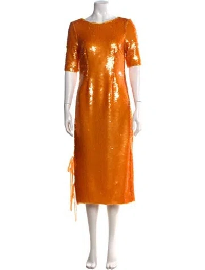 Pre-owned Prabal Gurung Crew Neck Midi Length Dress In Orange