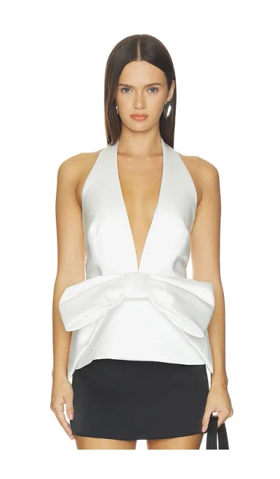 Prabal Gurung Deep V-neck Halter Satin Top In White