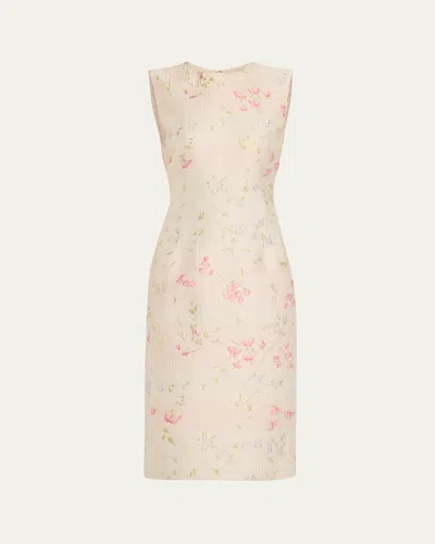 Prabal Gurung Floral Brocade Sheath Midi Dress In Ecru Multi
