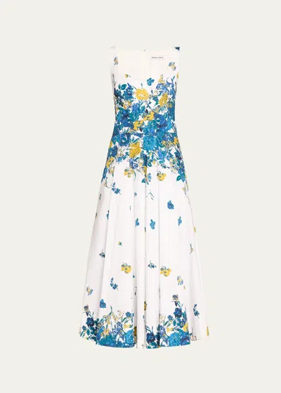 Prabal Gurung Floral Corset Top Fit-flare Midi Dress In White Multi