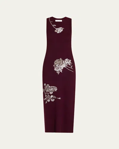 Prabal Gurung Floral Embroidered Sleeveless Rib Midi Dress