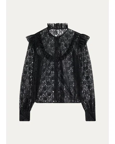 Prabal Gurung Floral Lace Sheer Top In Black